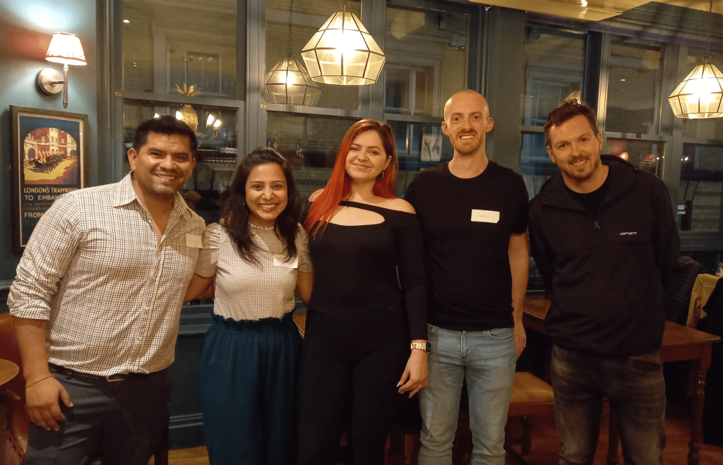 Photo is of Kristina Azarenko from Canada, Himani Kankaria from India, Jamie White from the UK and Chris Walsh from New Zealand, plus Gonzalo from Bolivia.